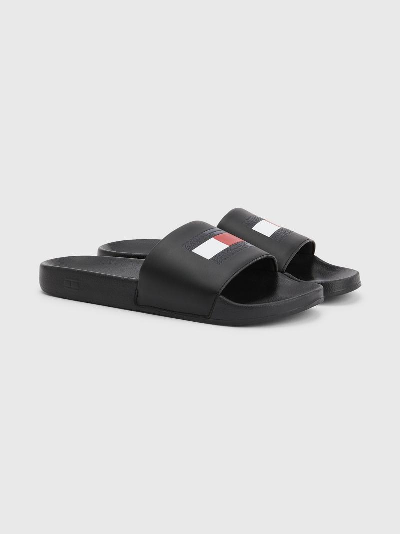 Férfi Tommy Hilfiger Flag Pool Slide Fekete | HU 1424ZUT